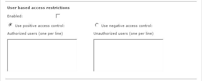 Displays user based access restrictions of HTTP advanced proxy