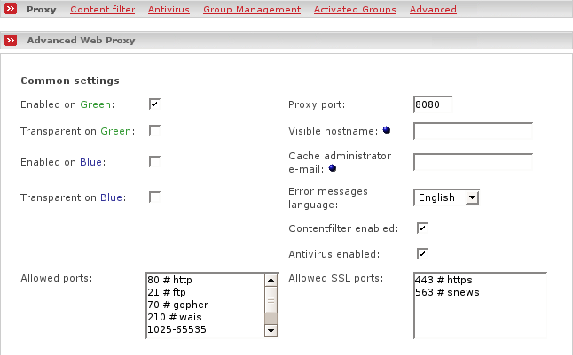 Displays HTTP advanced proxy settings