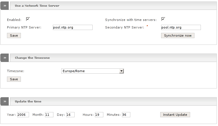 Shows the Time server administrative web page