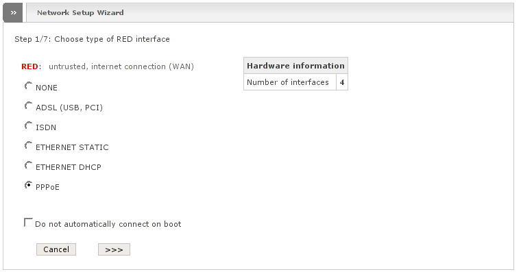 Network wizard step 1: Choose type of RED interface